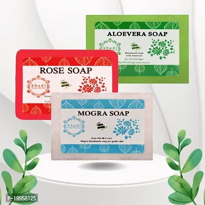 Khadi Kamal Herbal Mogra Bathing Soap + Rose Bathing Soap + Aloevera Bathing Soap For Men And Women, 100% Pure Natural by LAZYwindow-thumb0