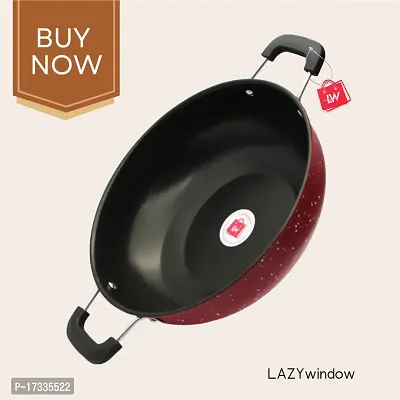 LAZYwindow Premium Quality Nonstick Kadhai, Dia - 26 cm, 3L (Base colour RED)