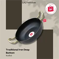 LAZYwindow Traditional Iron Kadhai Deep Bottom Kadai / Fry Pan / Frying Kadhai with Handle 8 INCH / 19 cm-thumb4