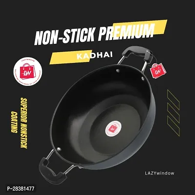 LAZYwindow Premium Quality Nonstick Cookware Combo - Tadka Pan (11cm Dia) +  Kadhai (26cm Dia). Black-thumb5