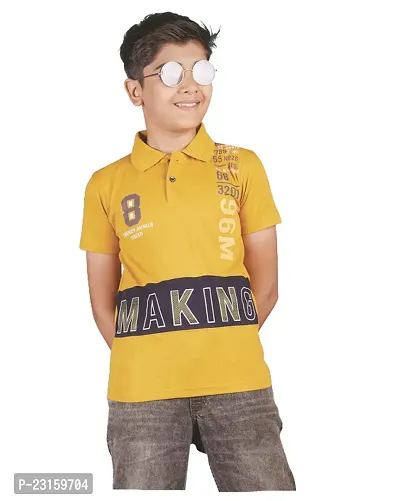 Elegant Yellow Cotton Printed Polos For Boys-thumb0