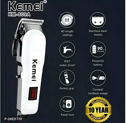 Kemei KM809A HAIR TRIMMER unisex Trimmer 240 min Runtime 4 Length Settings  (White)-thumb3