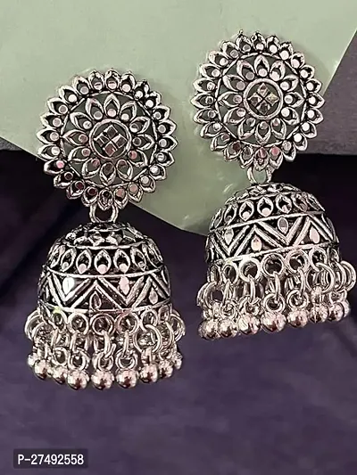 Beautiful Silver Metal Jhumkas For Women-thumb0