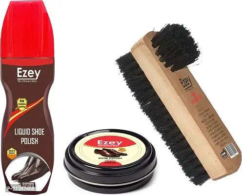 Best Quality Ezey Wax Shoe Polish (Natural)-Liquid Shoe Polish (Brown)-Twin Shoe Brush Shoe Care Kit (120 Ml, Brown, Neutral)