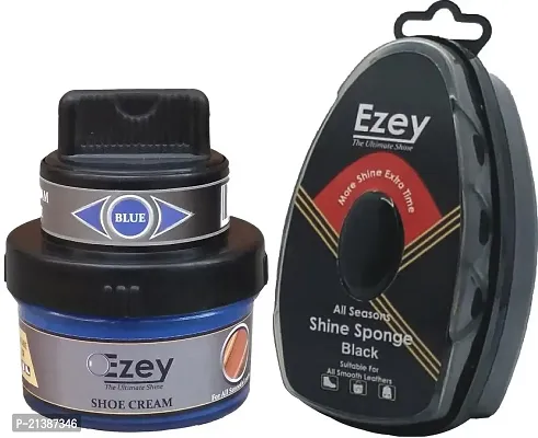 Best Quality Ezey Shoe Cream (Blue)-Shine Sponge (Black) Shiner (6 Ml, Blue)