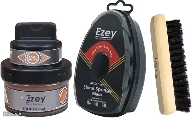 Best Quality Ezey Shoe Cream (Light Brown)-Shine Sponge (Black)-Shoe Brush Shoe Care Kit (66 Ml, Black, Natural)