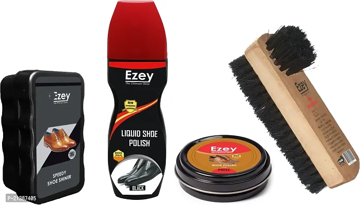 Best Quality Ezey Wax Shoe Polish (Tan)-Liquid Shoe Polish (Black)- Shoe Shiner -Twin Shoe Brush Shoe Care Kit (120 Ml, Black, Natural, Tan)