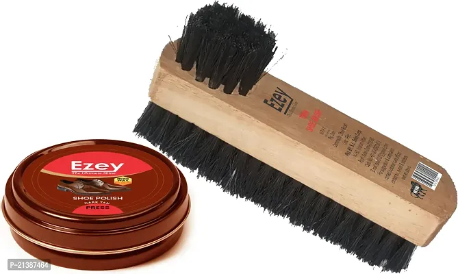 Best Quality Ezey Wax Shoe Polish (Brown)-Twin Shoe Brush Shoe Care Kit (40 Ml, Brown)