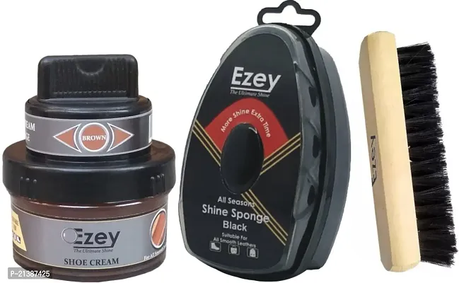 Best Quality Ezey Shoe Cream (Brown)-Shine Sponge (Black)-Shoe Brush Shoe Care Kit (66 Ml, Black, Brown)-thumb0