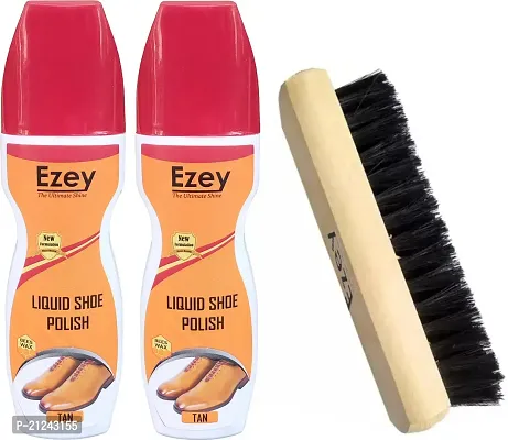 Liquid Shoe Polish (Tan) Set Of 2 Pcs+Shoe Brush Synthetic Leather, Leather, Patent Leather Shoe Liquid Polish (Tan, Tan)