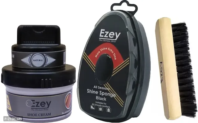 Best Quality Ezey Shoe Cream (Natural)-Shine Sponge (Black)-Shoe Brush Shoe Care Kit (66 Ml, Black, Natural)