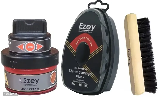 Best Quality Ezey Shoe Cream (Red)-Shine Sponge (Black)-Shoe Brush Shoe Care Kit (66 Ml, Black, Red)