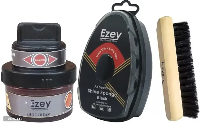 Best Quality Ezey Shoe Cream (Burgundy)-Shine Sponge (Black)-Shoe Brush Shoe Care Kit (66 Ml, Black, Burgundy)