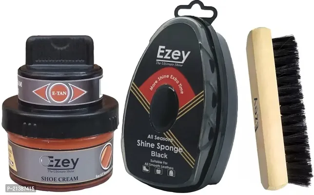 Best Quality Ezey Shoe Cream (E-Tan)-Shine Sponge (Black)-Shoe Brush Shoe Care Kit (66 Ml, Black, Multicolor)