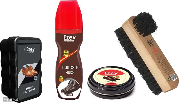 Best Quality Ezey Wax Shoe Polish (Natural)-Liquid Shoe Polish (Brown)- Shiner-Twin Shoe Brush Shoe Care Kit (120 Ml, Brown, Natural)