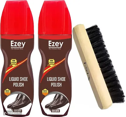 Liquid Shoe Polish (Brown) Set Of 2 Pcs+Shoe Brush Synthetic Leather, Leather, Patent Leather Shoe Liquid Polish (Brown, Brown)