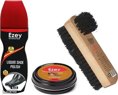 Best Quality Ezey Wax Shoe Polish (Tan)-Liquid Shoe Polish (Black)-Twin Shoe Brush Shoe Care Kit (120 Ml, Black, Tan)-thumb0