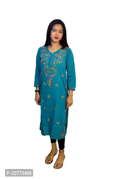 KASHIFA COLLECTION LUCKNOW'S CHIKANKARI COTTON KURTI FOR WOMEN'S-thumb0