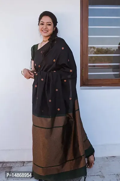 Stylish Art Silk Black Zari Saree with Blouse piece