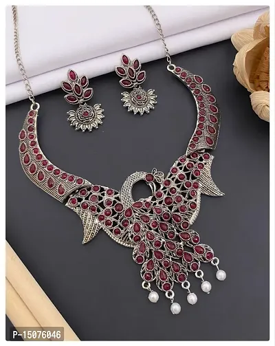 Stylish maroon German Silver Crystal Artificial Stones Chains For Women-thumb0