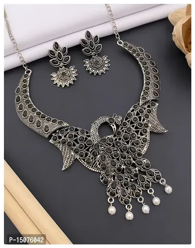 Stylish Grey German Silver Crystal Artificial Stones Chains For Women