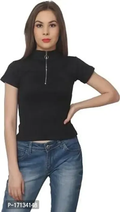 Elegant Black Cotton Blend Solid Top For Women