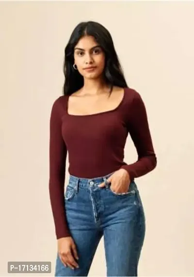 Elegant Maroon Cotton Blend Solid Top For Women-thumb0