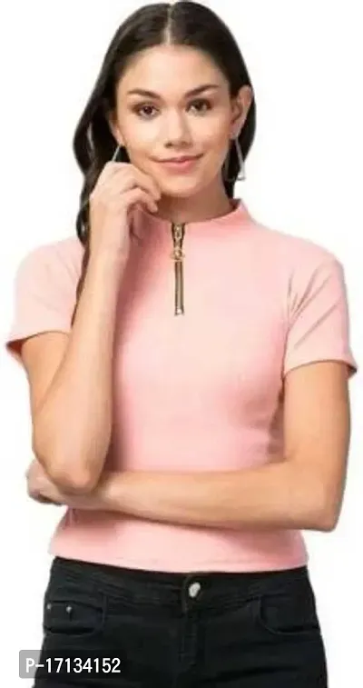 Elegant Pink Cotton Blend Solid Top For Women-thumb0