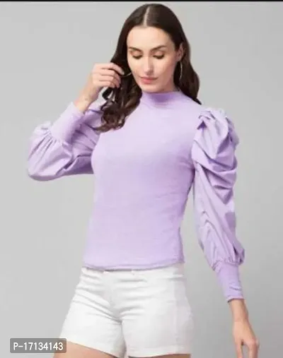 Elegant Purple Cotton Blend Solid Top For Women-thumb3