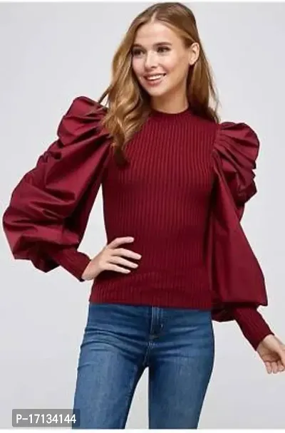 Elegant Maroon Cotton Blend Solid Top For Women