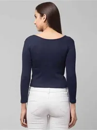 Elegant Blue Cotton Blend Solid Top For Women-thumb2