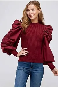 Elegant Maroon Cotton Blend Solid Top For Women-thumb1
