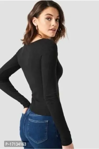 Elegant Black Cotton Blend Solid Top For Women-thumb2