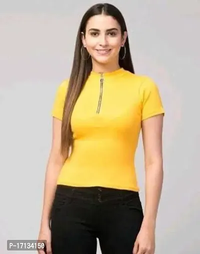 Elegant Yellow Cotton Blend Solid Top For Women-thumb0