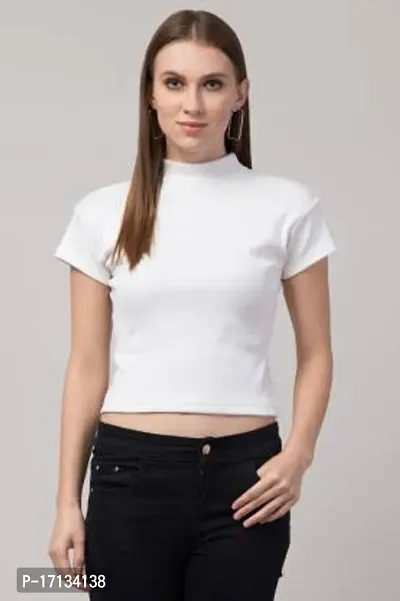 Elegant White Cotton Blend Solid Top For Women-thumb0