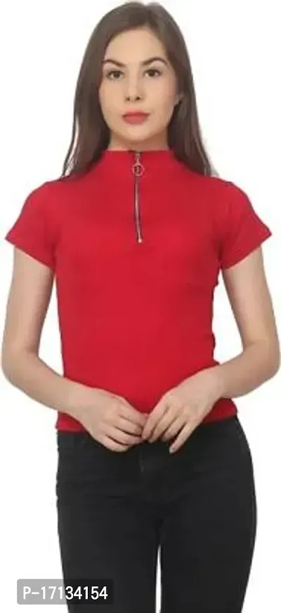 Elegant Red Cotton Blend Solid Top For Women