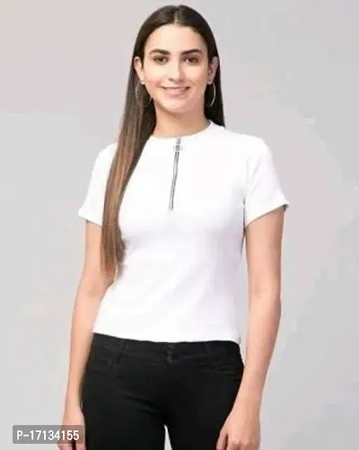 Elegant White Cotton Blend Solid Top For Women