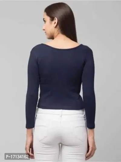 Elegant Blue Cotton Blend Solid Top For Women-thumb2