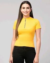 Elegant Yellow Cotton Blend Solid Top For Women-thumb1