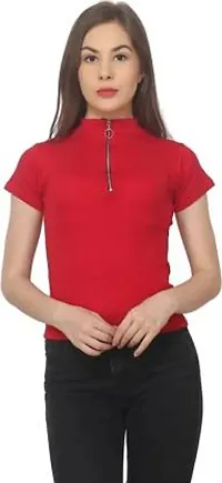 Elegant Red Cotton Blend Solid Top For Women-thumb1