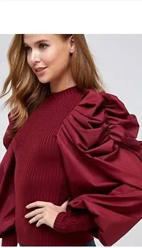 Elegant Maroon Cotton Blend Solid Top For Women-thumb2