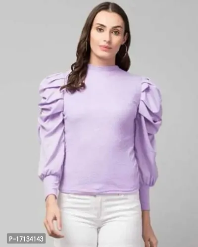 Elegant Purple Cotton Blend Solid Top For Women-thumb0