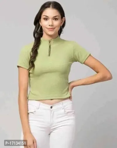 Elegant Green Cotton Blend Solid Top For Women
