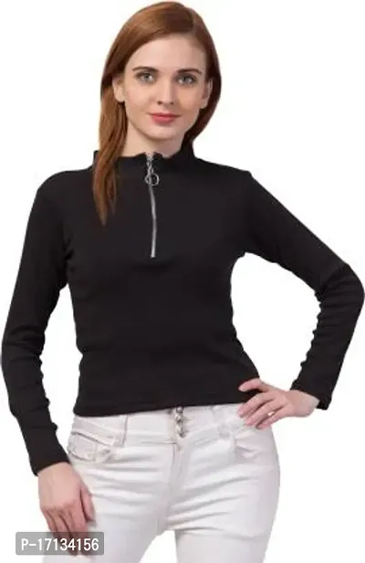 Elegant Black Cotton Blend Solid Top For Women-thumb0