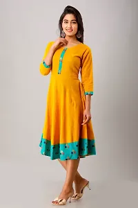 Stylish Cotton Slub Solid Anarkali Kurta (Mustard)-thumb1