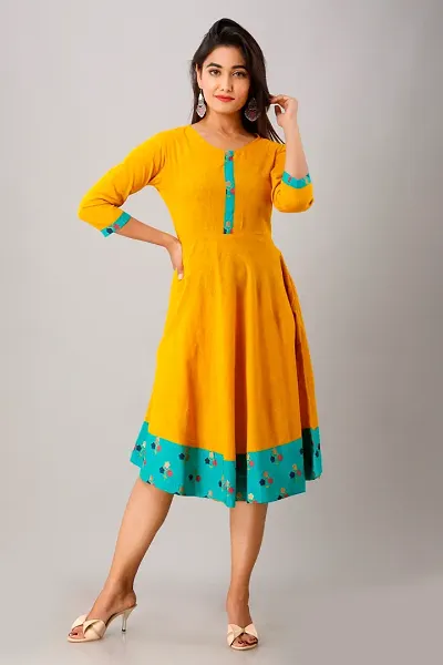 Stylish Slub Solid Anarkali Kurta (Mustard)