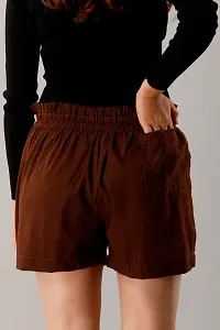 Elite Bown Cotton Flex Solid Half Pant For Women-thumb2