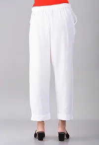 Elegant White Khadi Flex Solid Trousers For Women-thumb2