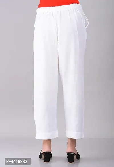 Elegant White Khadi Flex Solid Trousers For Women-thumb3