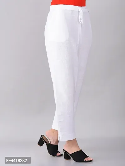 Elegant White Khadi Flex Solid Trousers For Women-thumb4